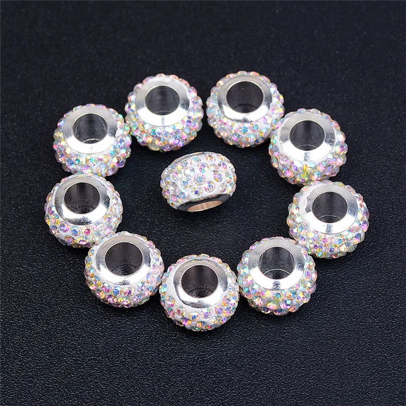 20 szt zestaw kolor złoty 5mm duży otwór Rhinestone Spacer Charms pasuje europejski bransoletka Pandora kolczyki koraliki dla DIY biżuteria podejmowania