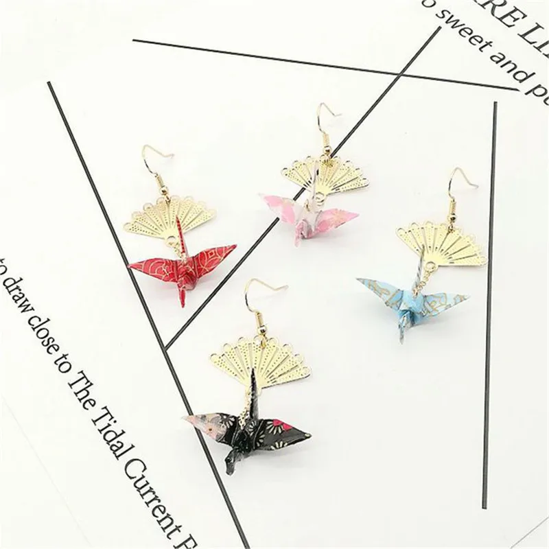 8Seasons 1 PC Origami Women Drop Earrings Ethnic Washi Japanese Paper Crane Pendant Romantic Party Accessories Charms Gift