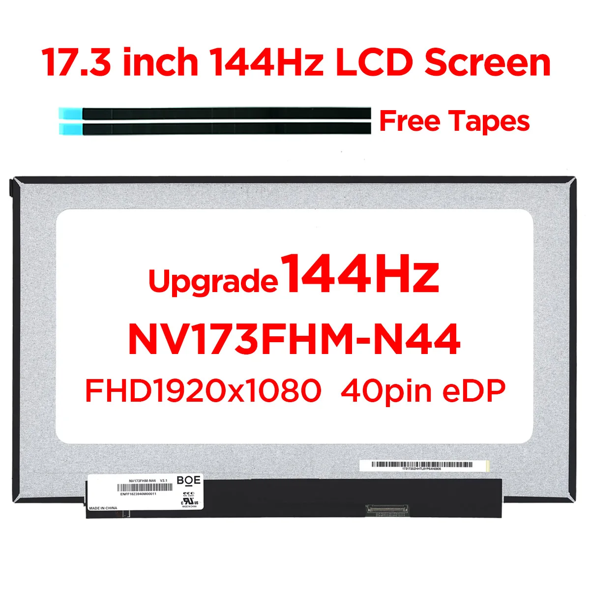 Tela Lcd 144 V3.1 do Portátil de Nv173fhm-n44 hz Cabem N173hce-g33 B173han04.0 para Lenovo Legion 517 Msi Ge75 Raider 40pin Edp 17.3