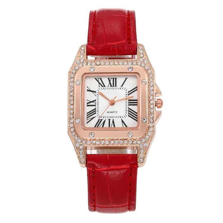 Fashionable casual ladies watch spot set auger ms Roman square watch women watch female skin with table trill