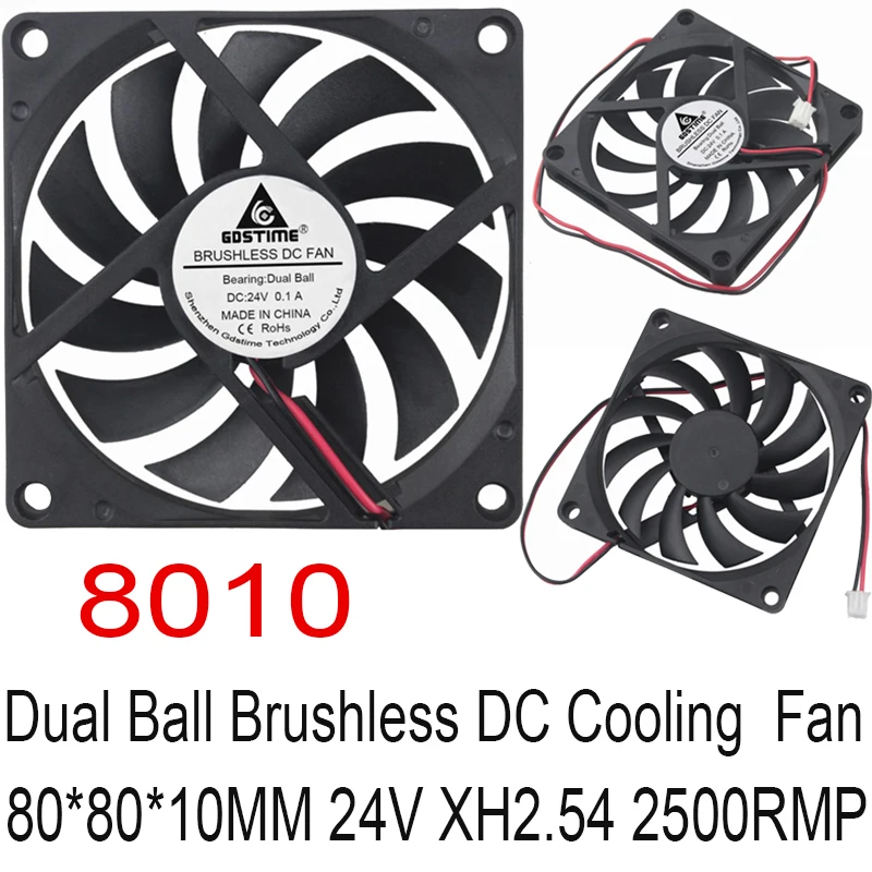 1PCS Gdstime 24V dual ball Brushless DC  80mm x 10mm PC Computer Case  80*80*10mm CPU Cooler 8cm 2Pin axial cooling  fan