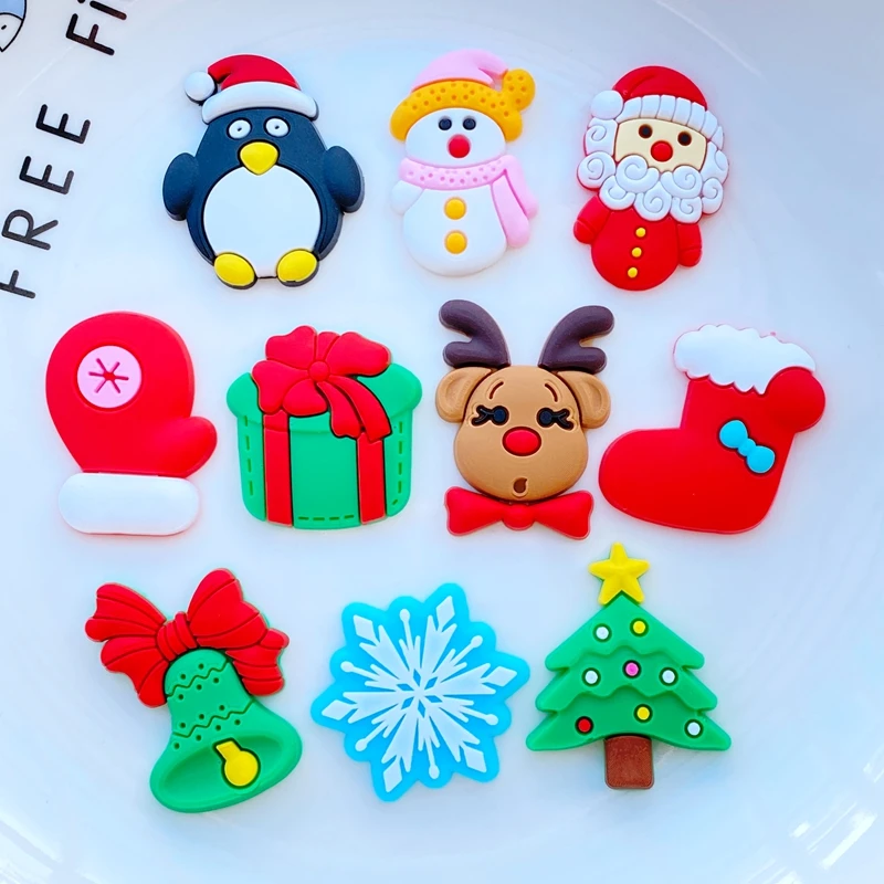 20pcs New Pattern Cute Cartoon Christmas PVC Flexible Glue Flat Back DIY Scrapbook Embellishment Phone Craft Decoration L88