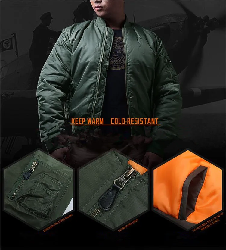 Men MA1 Air Force Military Winter Bomber Jacket Warm Tactical Pilot Jacket Outwear Coats Padded Windproof Motorcycle Army Jacket