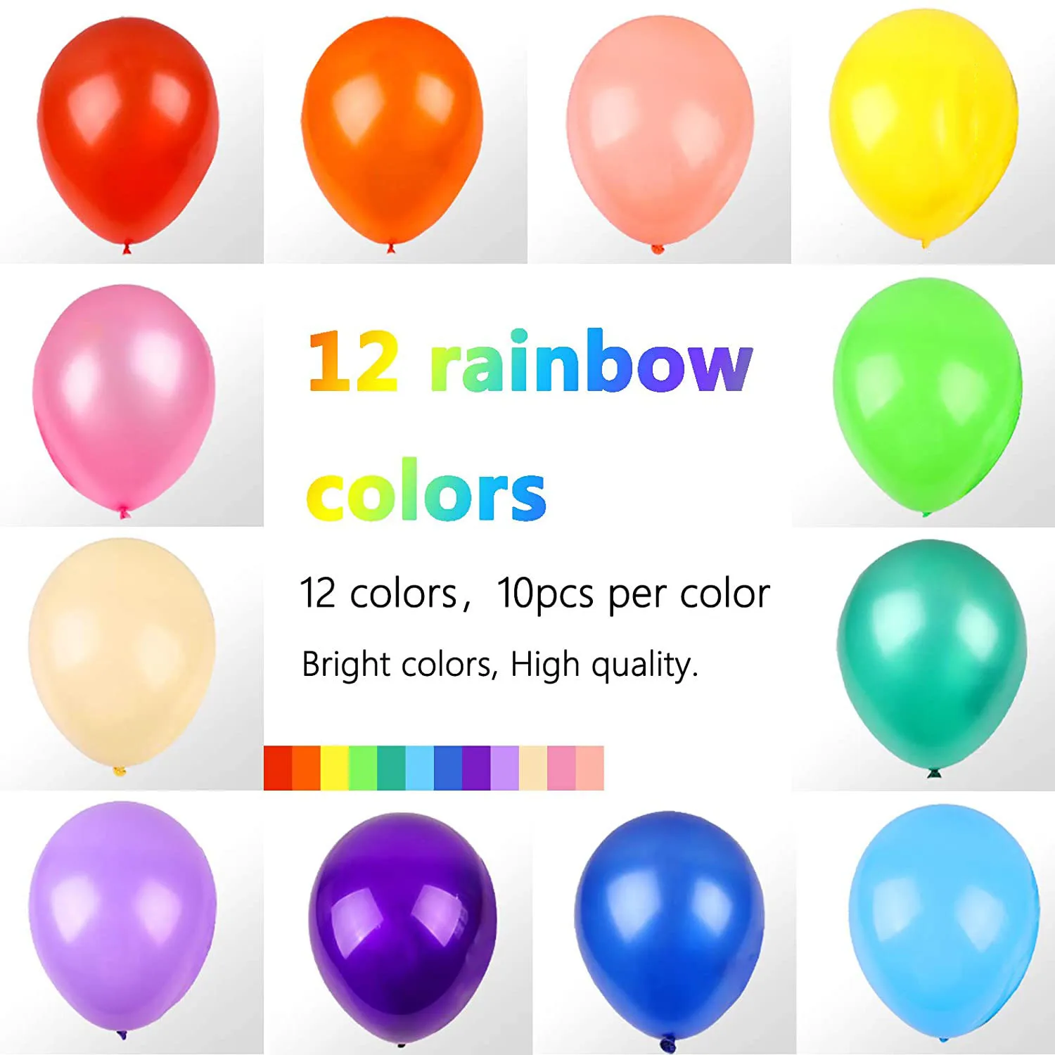 10 Inches 12 Kinds Color of Rainbow Latex Balloons Multicolor Balloons for Party Decoration Birthday Party Arch Supplies
