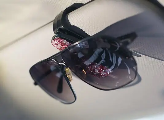 Auto Fastener Clip Rhinestone Diamond Car Sun Visor Glasses Sunglasses folder Ticket Receipt Card Clip Storage Holder Accessorie