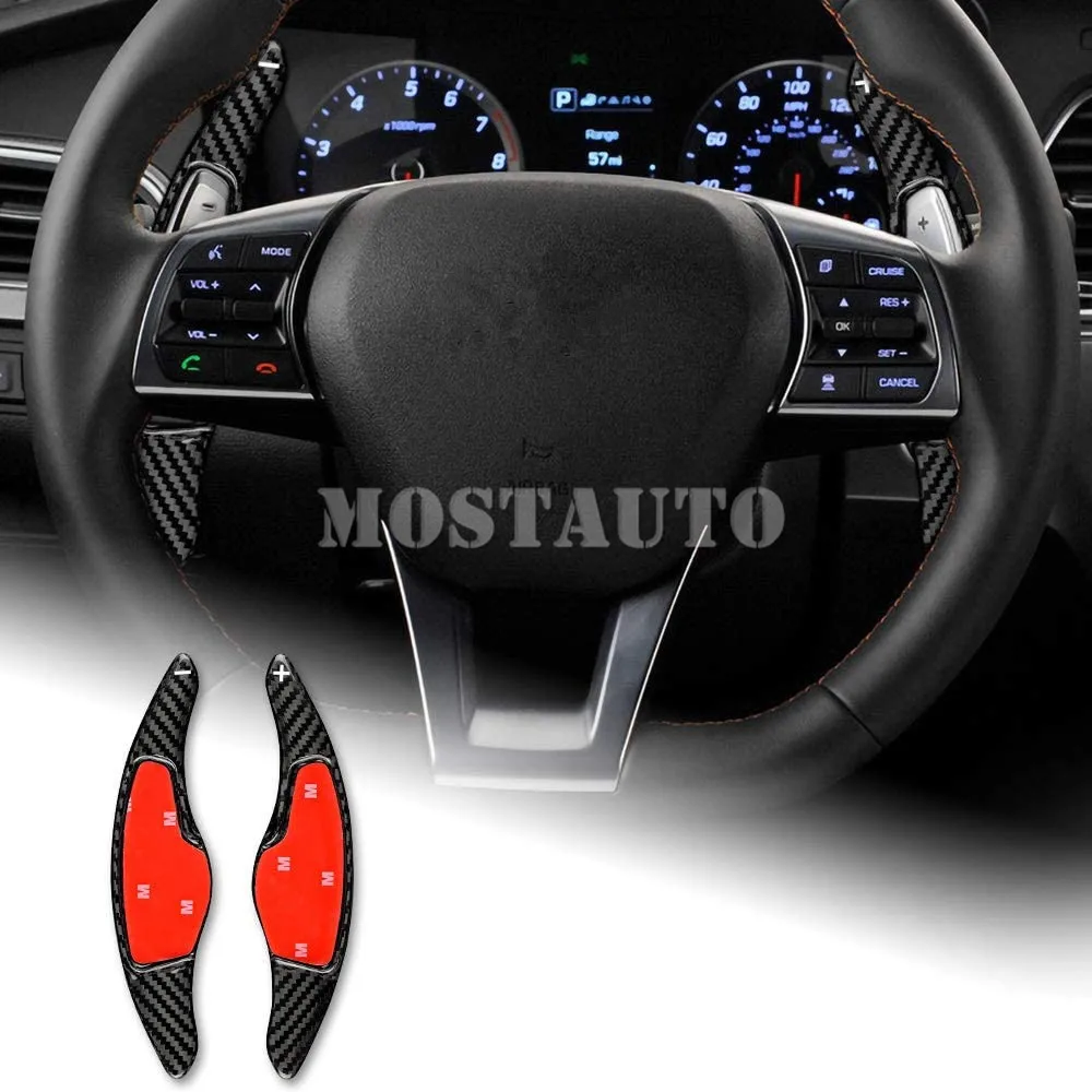 

For Hyundai Sonata 2014-2019 Tucson 2015-2019 Real Carbon Fiber Paddle Paddle Shift Steering Wheel Shifter Extension Black/Red