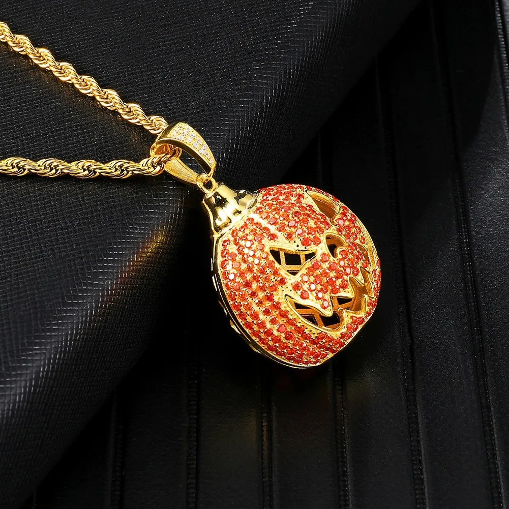 Bling Bling Pumpkin Lantern Necklace & Pendant Gold Silver Color Cubic Zircon Men's Women Hip Hop Jewelry for Gift