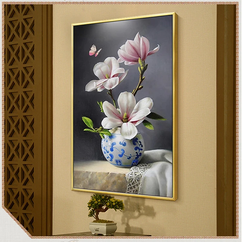 Needlework,DIY,Embroidery,Magnolia,Flowers,Cross Stitch ,Kits,Printed,Patterns,Canvas,Dmc,Chinese,Cross-stitch,Thread,set,vase,H