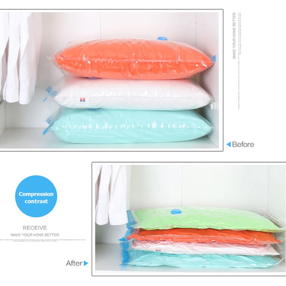 4 Pack Vacuum Storage Bags More Space Save Compression Travel Seal Zipper for Clothes Pillows Bedding Closet Home Organizer