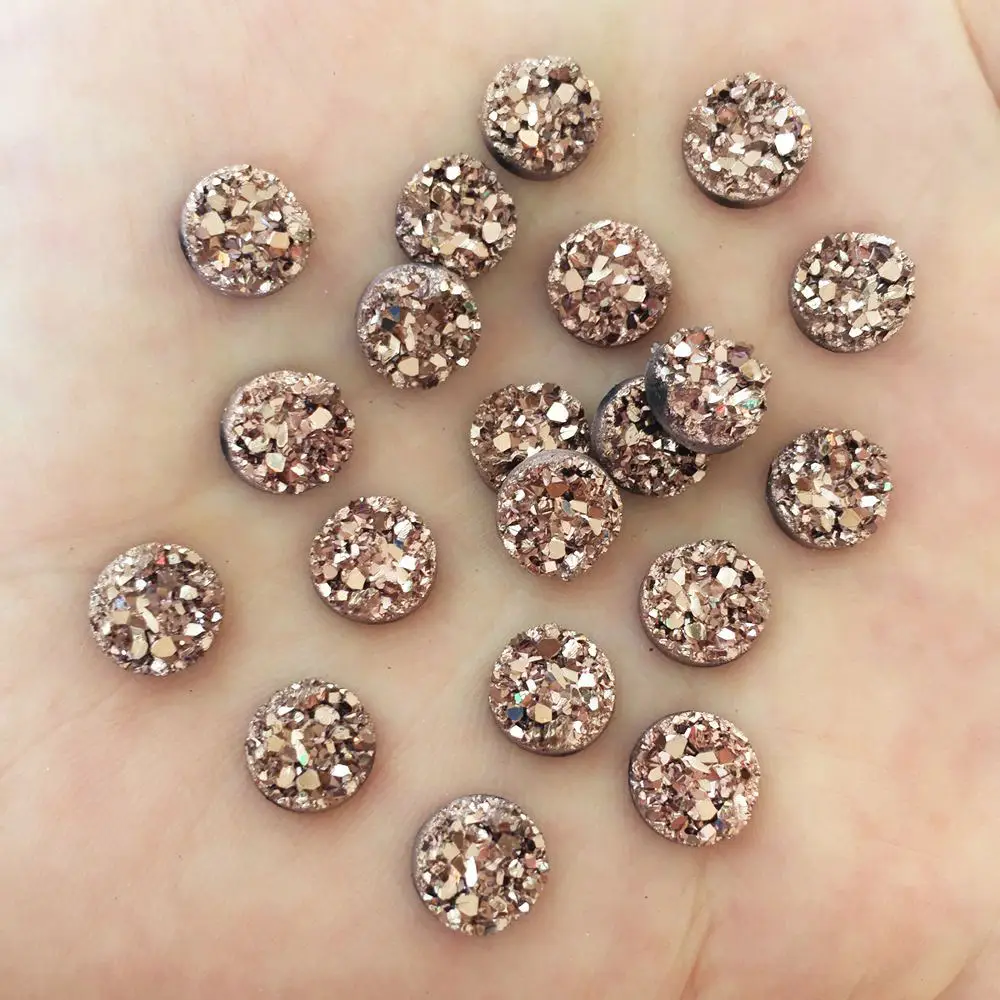 40pcs AB Resin Bling Irregularity Surface Ore Crystal 8mm Round Flatback Rhinestone Ornament DIY Wedding Appliques Craft SW72