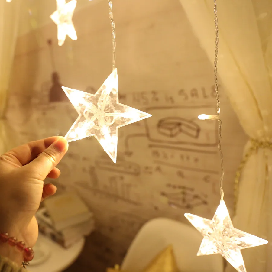 2.5M Five-Pointed Star Icicle Curtain LED String Light Garland Window Curtain Fairy Light For Christmas Wedding Party