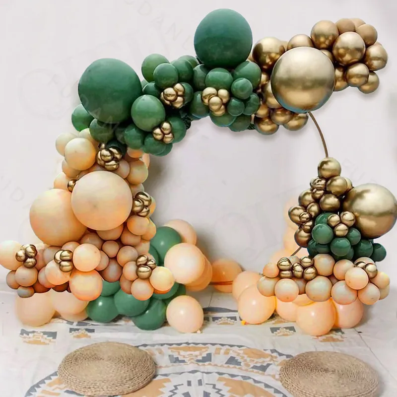 186Pcs Macaron Peach Balloons Garland Arch Kit Green Chrome Metallic Latex Balloon Set Wedding Birthday Party Decorations