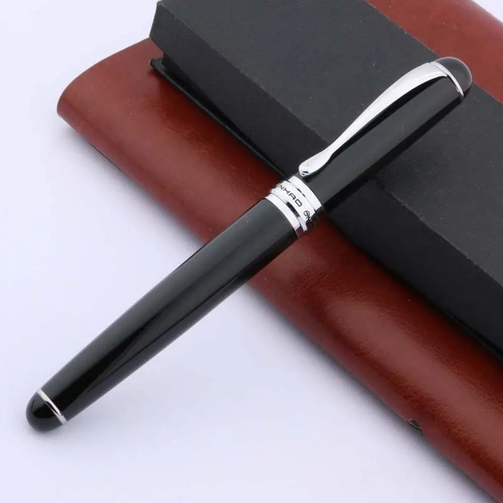 luxury quality Jinhao 750  Black Lacquered With Silver Trim fude Calligraphy Nib Fountain Pen Stationery Office Supplies