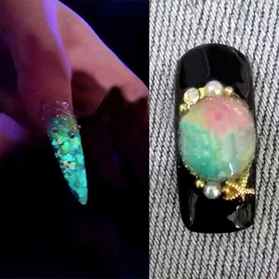 1Pc Glitter Luminous Nail Art เคล็ดลับสติกเกอร์ตกแต่ง DIY Acrylic Manicure เครื่องมือความงามอุปกรณ์เล็บ Glitter เล็บ DIY decor