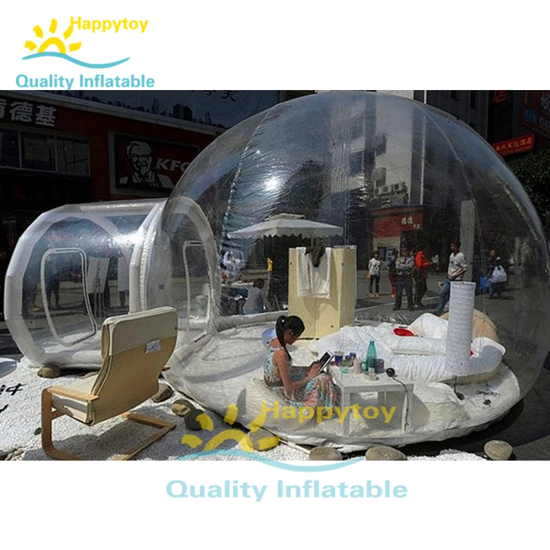 

3M ,4M,5M Waterproof Rental Camping Clear Transparent Inflatable Crystal Bubble Tent / Inflatable Bubble Dome Tent With Tunnel