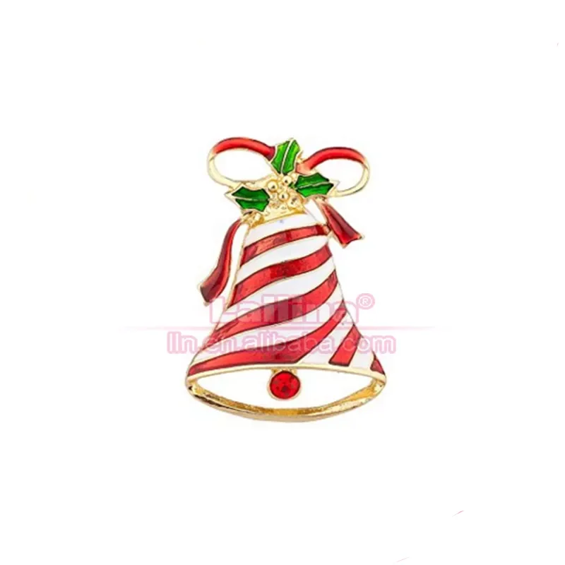 100pcs/lot Free Shipping Christmas Jewelry Brooches Striped Christmas Holiday Bell Brooch