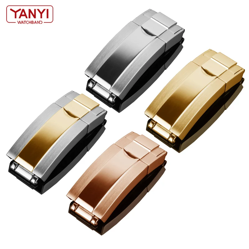 Stainless Steel WatchBand Buckle For rolex Watch Strap 16mm watches bottom Fold Clasp Use on Leather or Rubber Watchband Screw