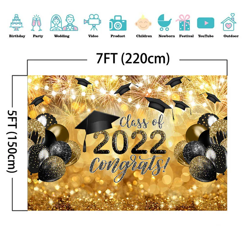 Class Of 2022 Congratulation สำเร็จการศึกษาถ่ายภาพฉากหลังตกแต่งงานจุดทองแฟลช Bokeh ภาพพื้นหลัง