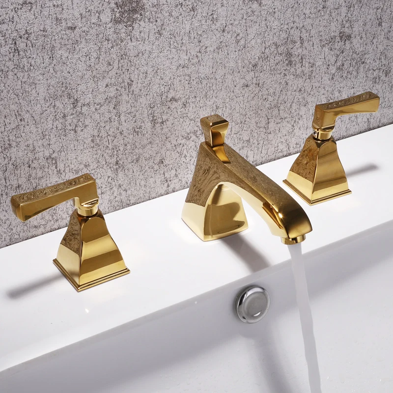 

Luxury Gold brass bathroom sink faucet three holes two handles basin mixer faucet top quality cold hot bathroom faucet