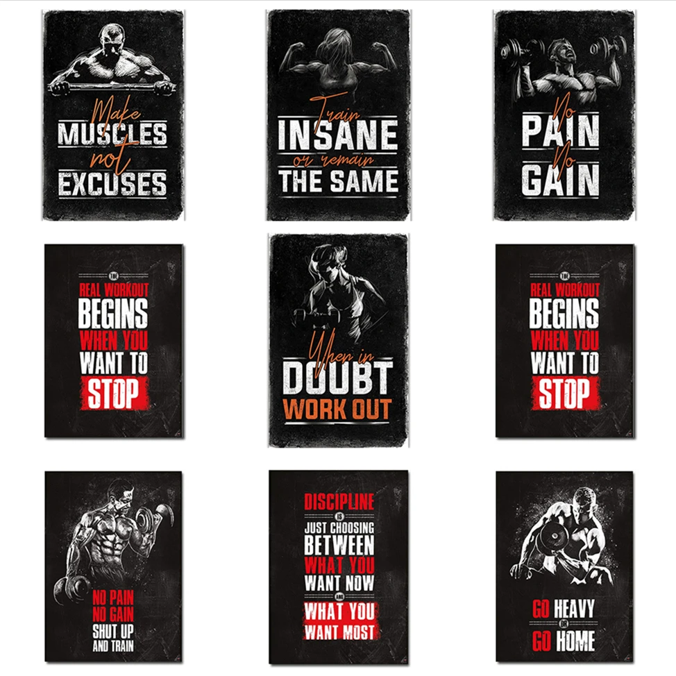 Bodybuilding Motivational Quote Silk Poster Print Gym Room Fitness Sports Painting Mural Wall Art Pictures for Home Decor