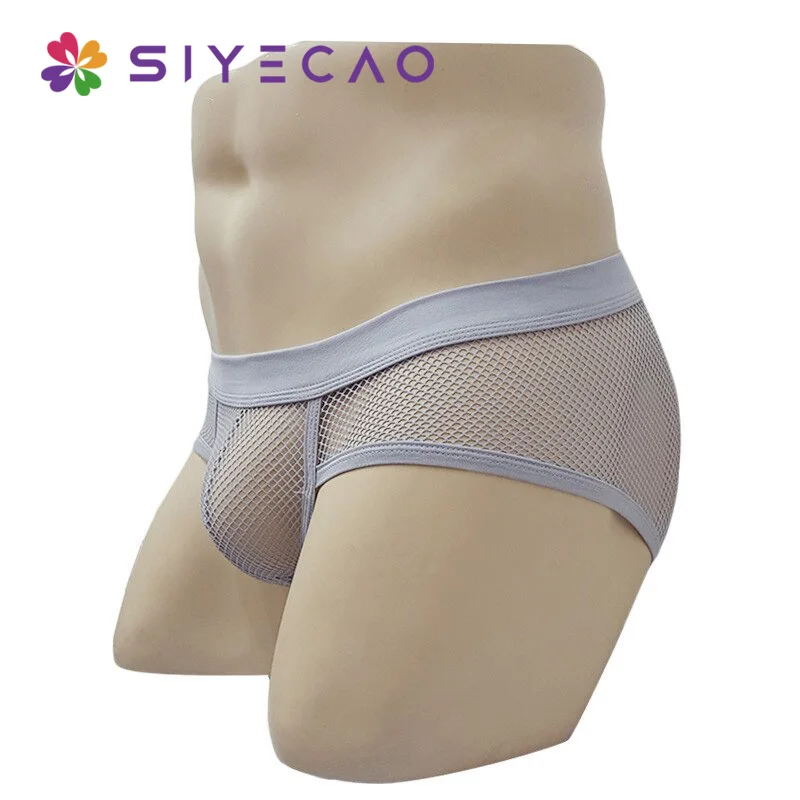 Men Underwear Transparent Net Mesh Bikini Briefs Underwear Bulge Underpants Fashion Low Waist Brief Sexy Lingerie Intimates