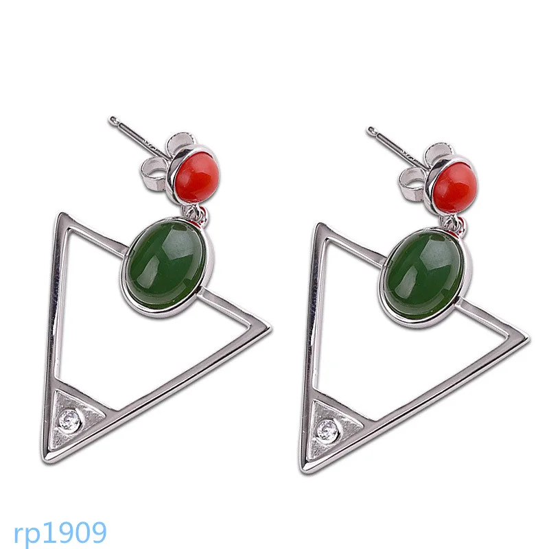 

KJJEAXCMY Supporting detection S925 sterling silver jewelry women's triangle and Tian Biyu earrings