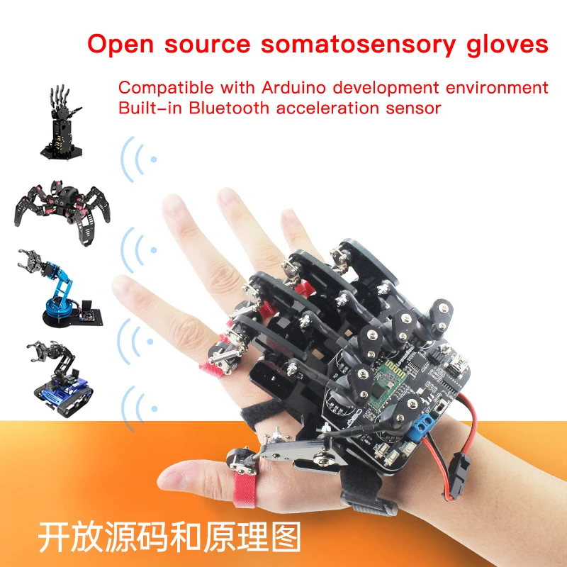 Hiwonder Arduino Somatosensory Robot Arm Hand Gripper Gloves/Wearable Mechanical Gloves/Exoskeleton Control Robot Kit