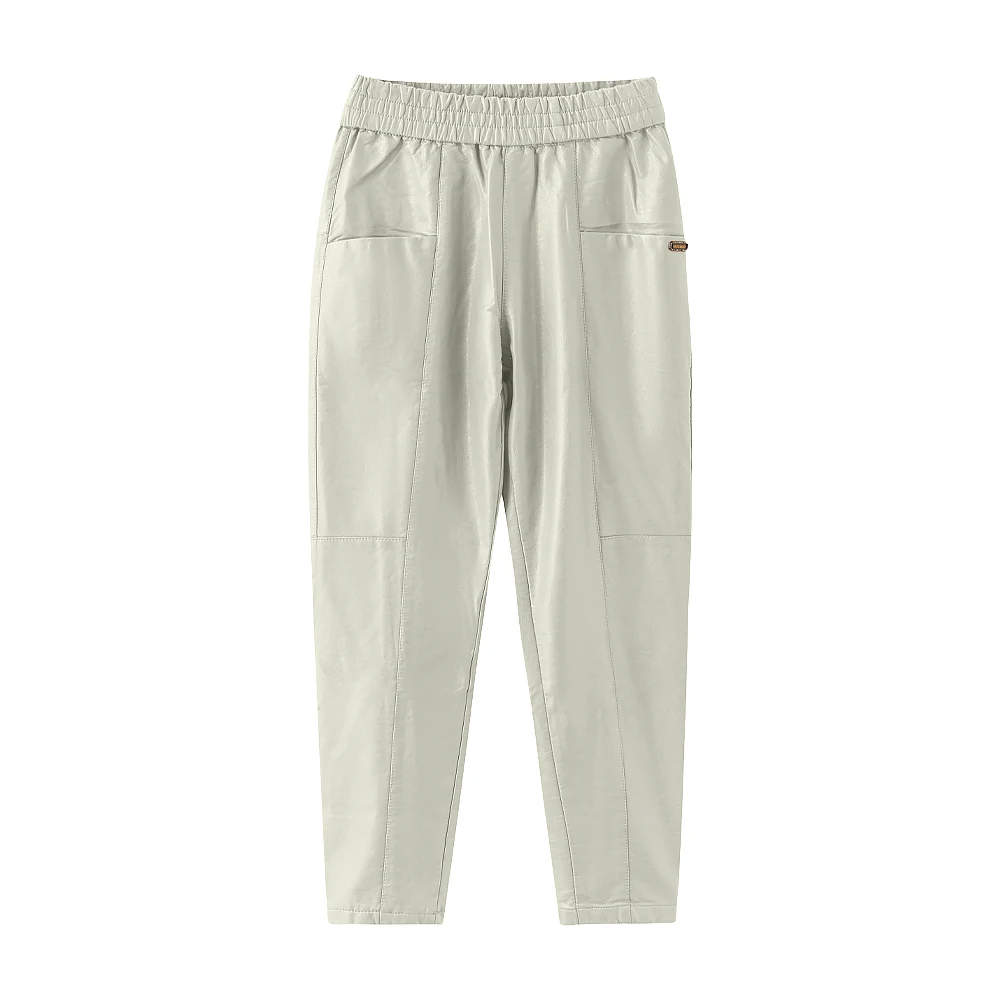 Marwin-pantalones de cuero sintético para mujer, pantalón largo con bolsillos, cintura elástica, estilo callejero, novedad de invierno, 2022