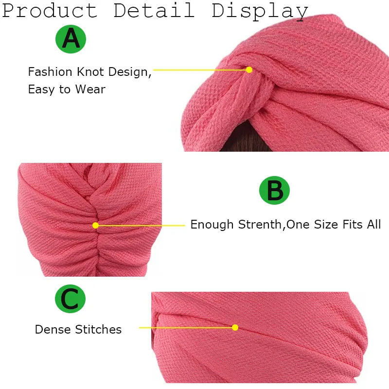 New Women Stretch Solid Ruffle Turban Hat Scarf Knotted Chemo Beanie Caps Headwrap for Cancer Chemotherapy Hair Loss Accessories