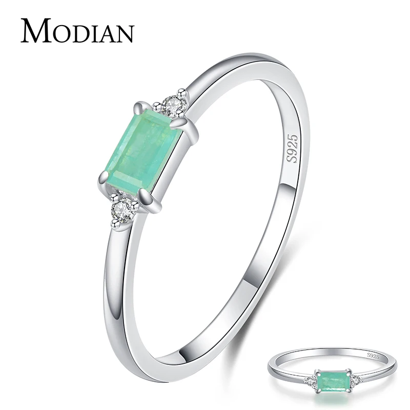 MODIAN Fashion 100% 925 Sterling Silver Tourmaline Finger Rings Classic Clear CZ Wedding Jewelry For Women Engagement Fine Gift