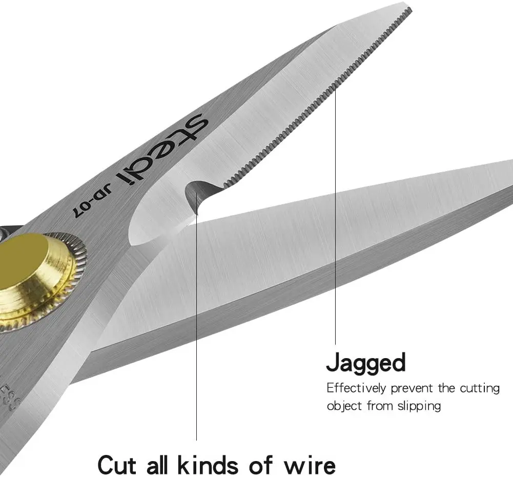 stedi Heavy Duty Multi-Purpose Shears with Finely Serrated High Carbon Stainless Steel Scissors,Cable Notch, Insulation