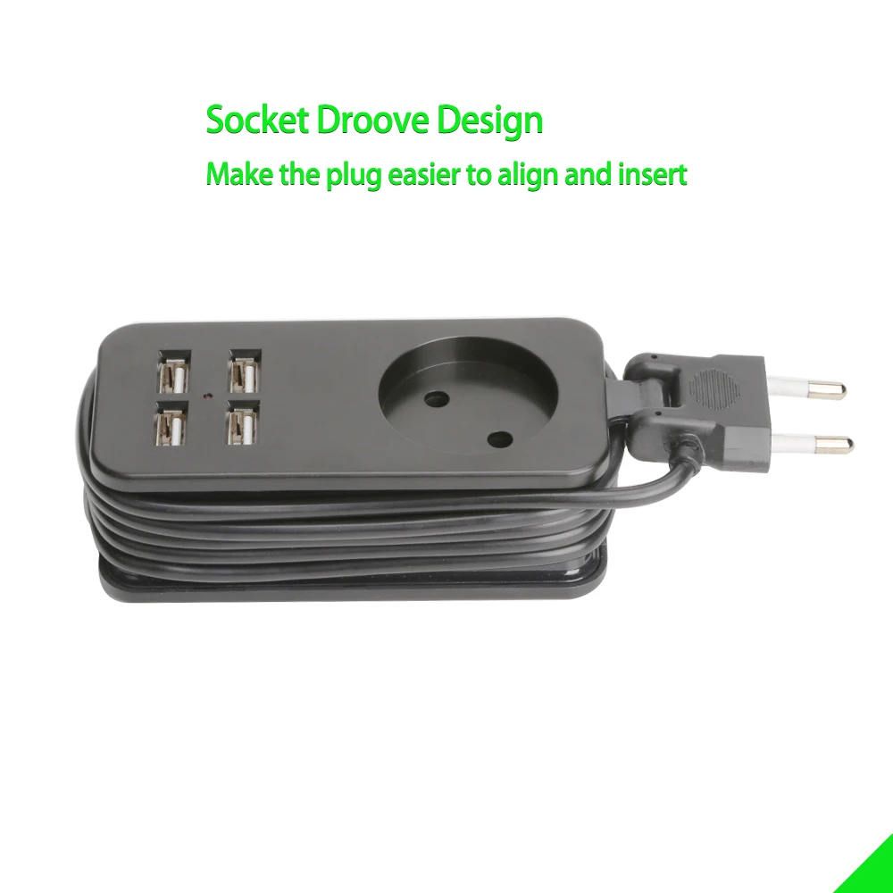 Ciabatta EU KC da 4.0mm/4.8mm con presa di prolunga portatile USB spina europea cavo da 1.5m adattatore da viaggio per ciabatta