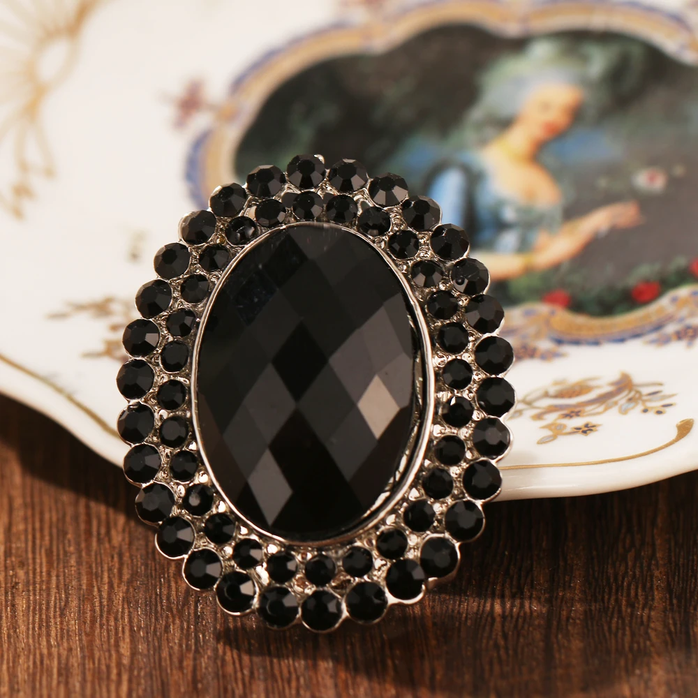 Bohemian style big black stone resin ring antique rhinestone Turkish jewelry vintage wedding ring female accessories