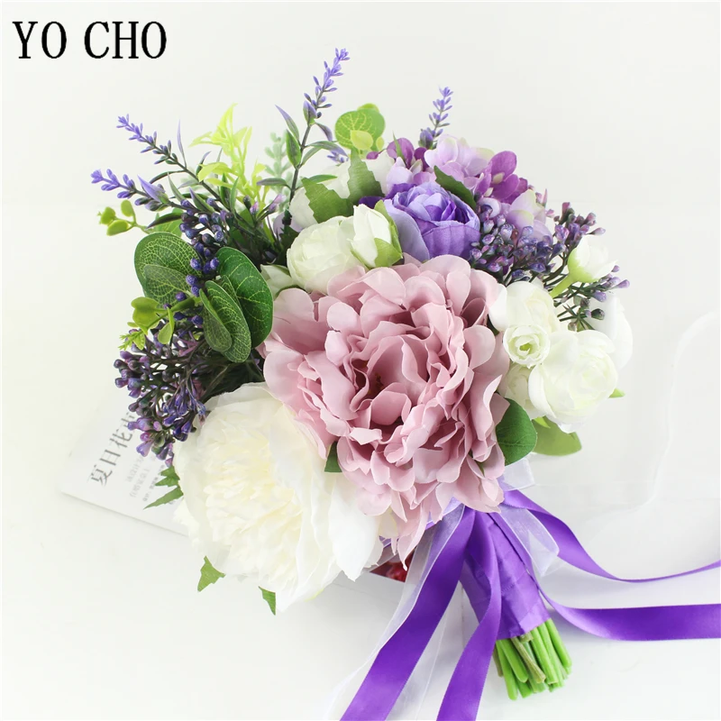 Yo cho moda noiva mão flores bonito peônia bouquets casamento artificial rosa flores de seda diy bouquet branco peônia rosa vermelha