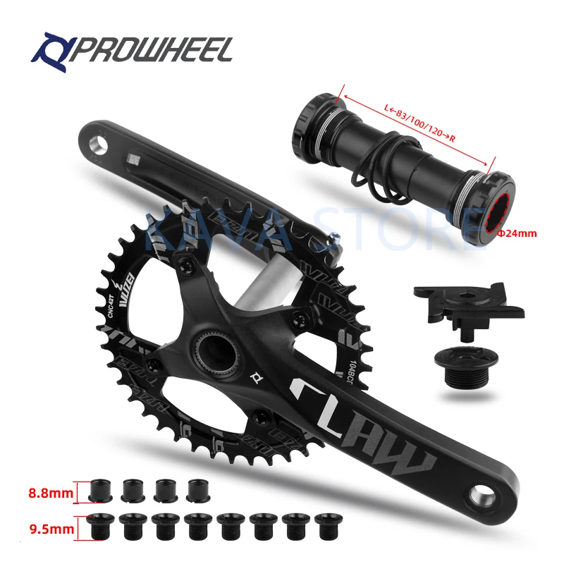 Prowheel Fat Bicycle Crank 170mm Sprocket 32/34/36/38/40/42T 104BCD with Bottom bracket BB 100/120mm Snow Bike Crank set