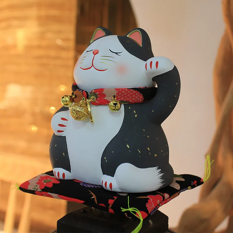Japanese Lucky Cat Ceramic Figurine, 6-Inch Feng Shui Statue