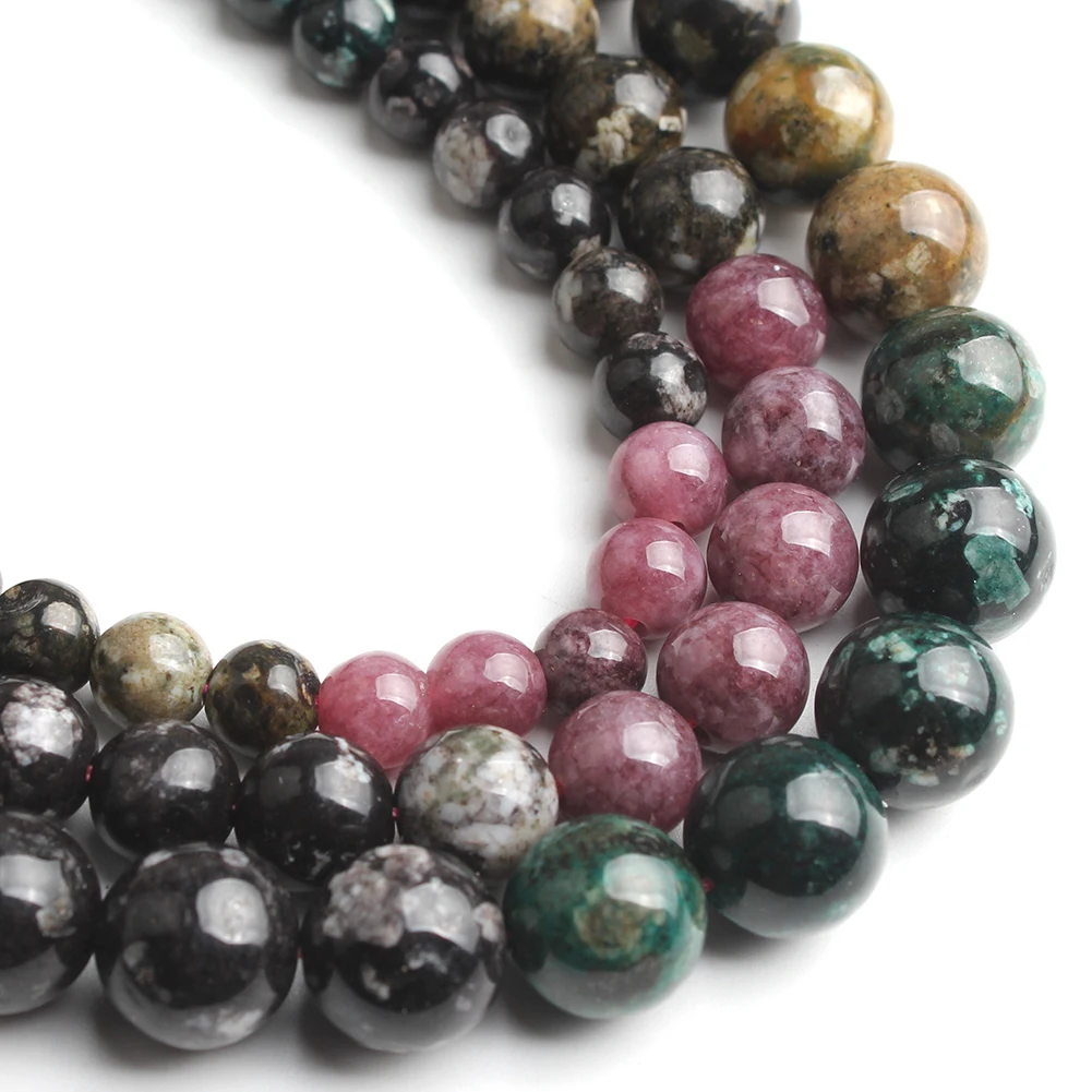Natural Tourmaline Stone Beads Smooth Round Loose Beads For Jewelry Making DIY Bracelet Necklace Pick Size 6/8/10mm 15 Inches