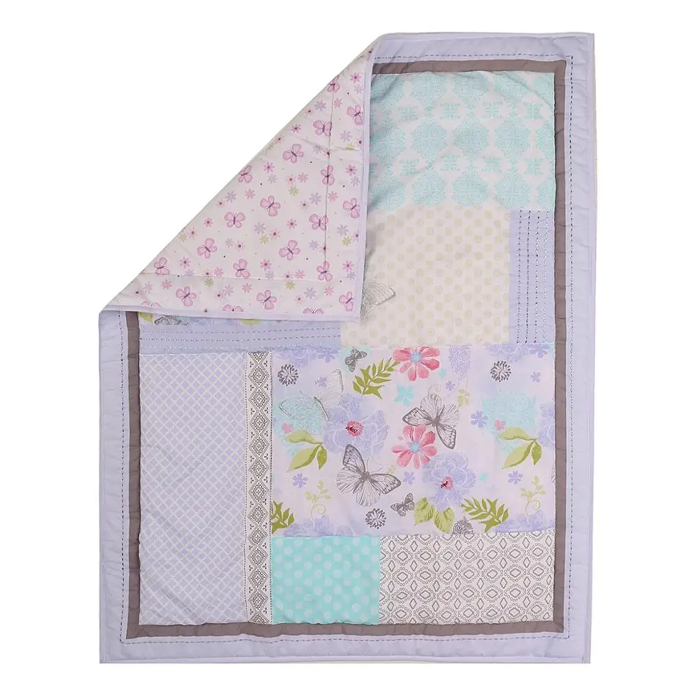 4Pcs/Set Soft Breathable 100% Cotton Crib Bedding Set Crib Skirt Baby Organizer Dream Butterfly Boy And Girl Crib Bedding Set