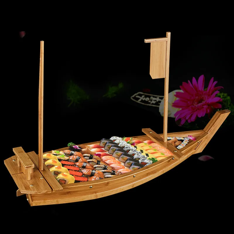 

New luxury sashimi boat dry ice boat sashimi platter sushi tableware Japanese cuisine wooden sushi boat bamboo sushi tool sushi