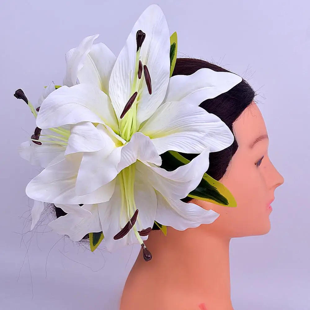 Free shipping 50pcs/ lot HC00026 24cm Silk lily hair clip women hair accessories Hawaii tropical flower headwear hairpin 6 color