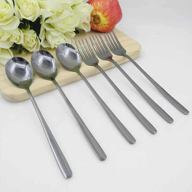 

Mirror Polished Cutlery Suit, Spoon, Fork, Coffee, Dessert, Tea, Ice Creak, Cake Forks, Rice Spoon, Round Head, 6Pcs