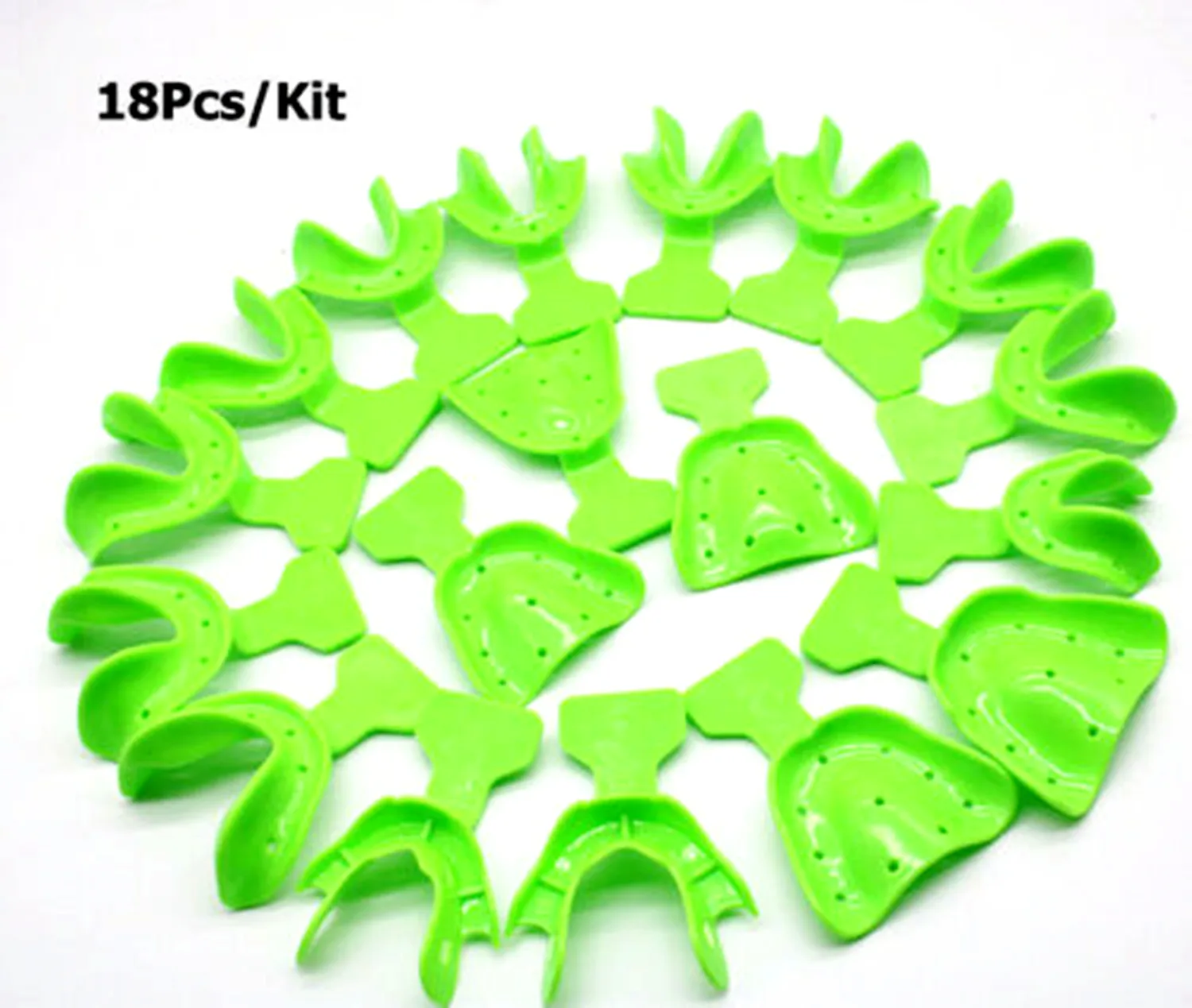 

18pcs/set Dental Edentulous Jaw Impression Trays Full/Complete Denture Teeth Repair 1Kit Green Color