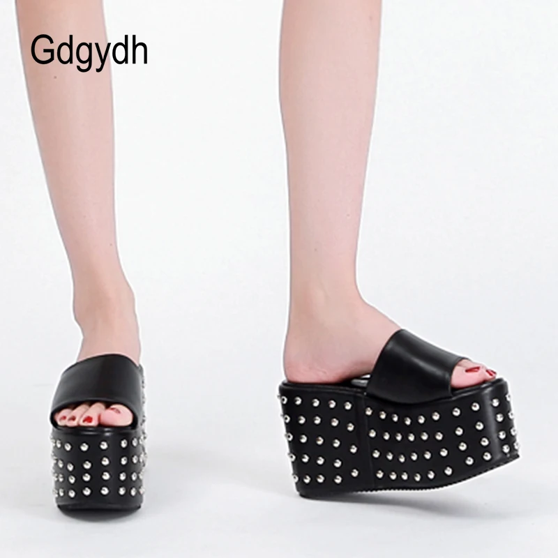 Gdgydh Sexy Rivet Brand Design Comfy Walking Sandals Women Gothic Style Extreme Platform Heel Outdoor Slippers Thick Bottom