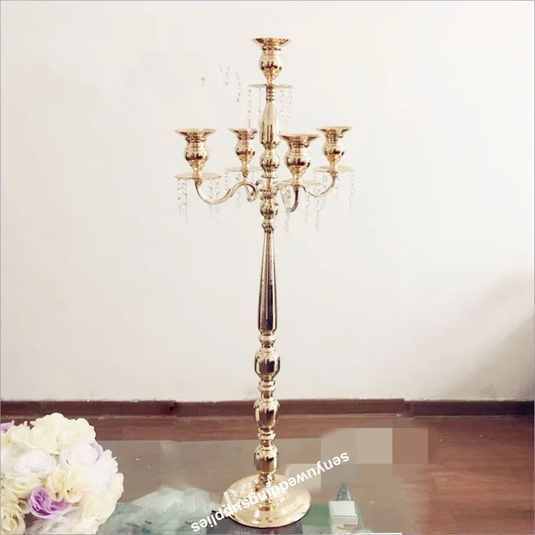 

100cm)8pcs )Golden 5 Heads Candelabra Candle Holders Table Wedding Centerpieces Party and Event Candlesticks Decoration se01189