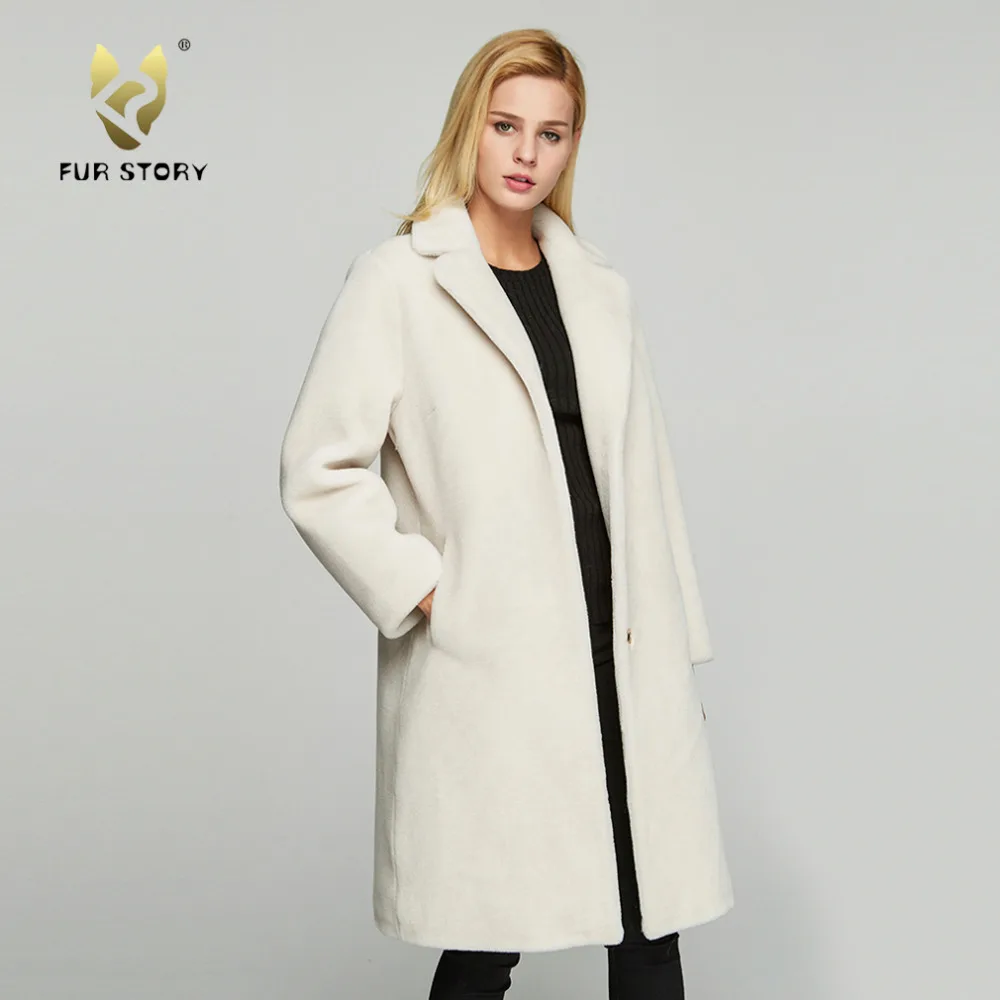 

Women's Fur Coat Real Sheep Shearing Fur Coat with Turn-down Collar Winter Sheep Sheared Jacket sheepskin Coat FS17145B