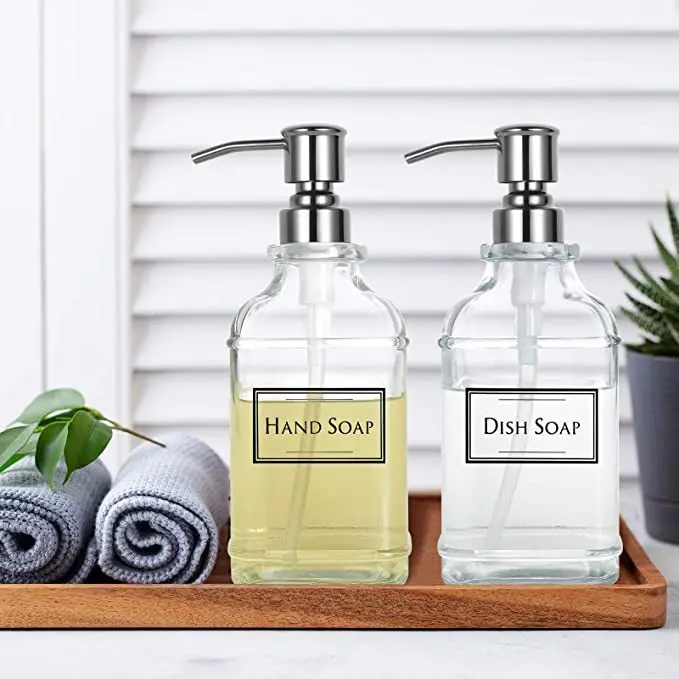 300/550Ml Soap Dispenser High Quality Antique Thick Clear Glass Hand Soap Dispenser Stainless Steel Pump Bathroom Bottles Tool