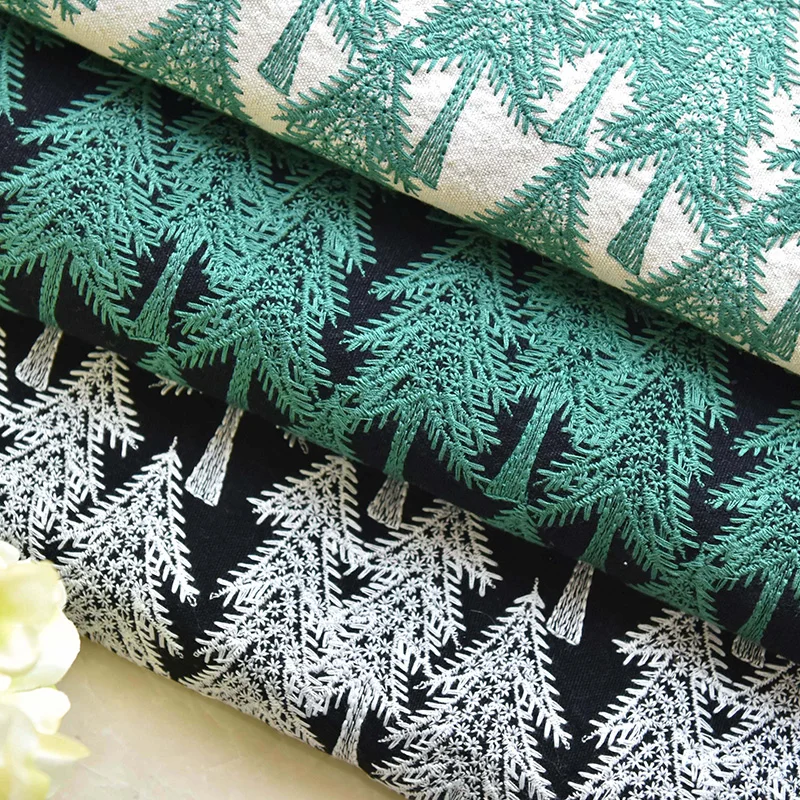 Three-dimensional embroidery fabric DIY black bottom cotton linen pine forest pattern pillow fabric Japanese style fresh wind