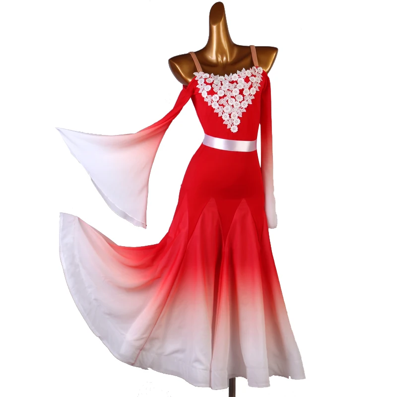 

standard ballroom dress red white gradient Women Waltz Ballroom Dress ballroom competition dress mq295