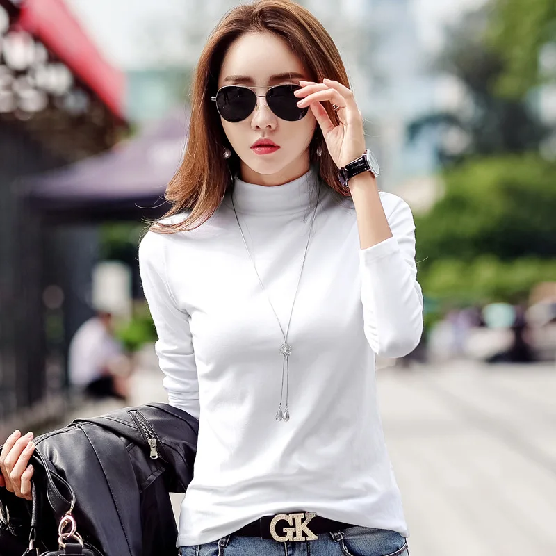 

Mrmt 2024 Brand New Bottoming Women's Large Half High Collar Bottoming Shirt Cotton Thickened Long Sleeve Women's T-Shirt Tops