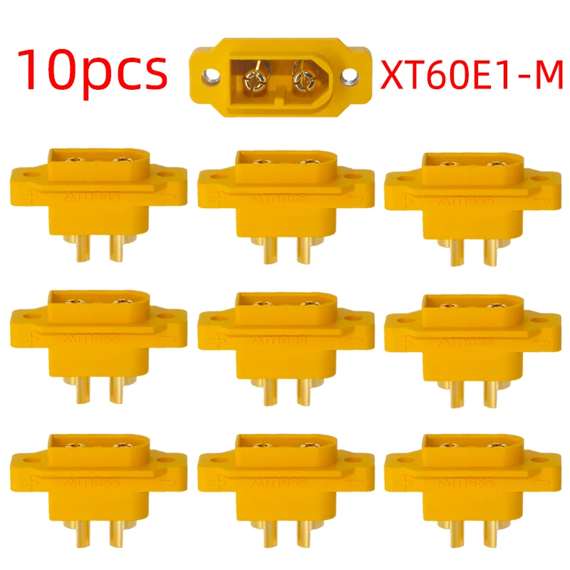 5/10PCS AMASS XT60E-M Male Plug Screws Lipo Battery Mountable Connector Brass Gold Plated for RC Models Multicopter Fixed Board